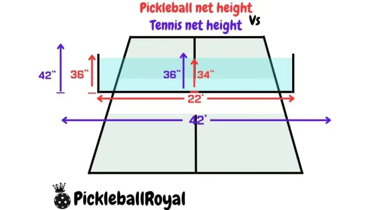Pickleball net height vs tennis net height.